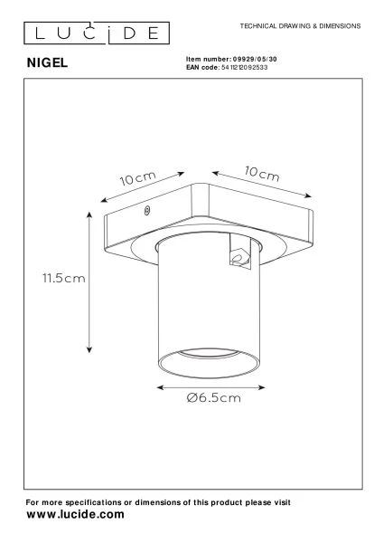 Lucide NIGEL - Plafondspot - LED Dim to warm - GU10 - 1x5W 2200K/3000K - Zwart - technisch